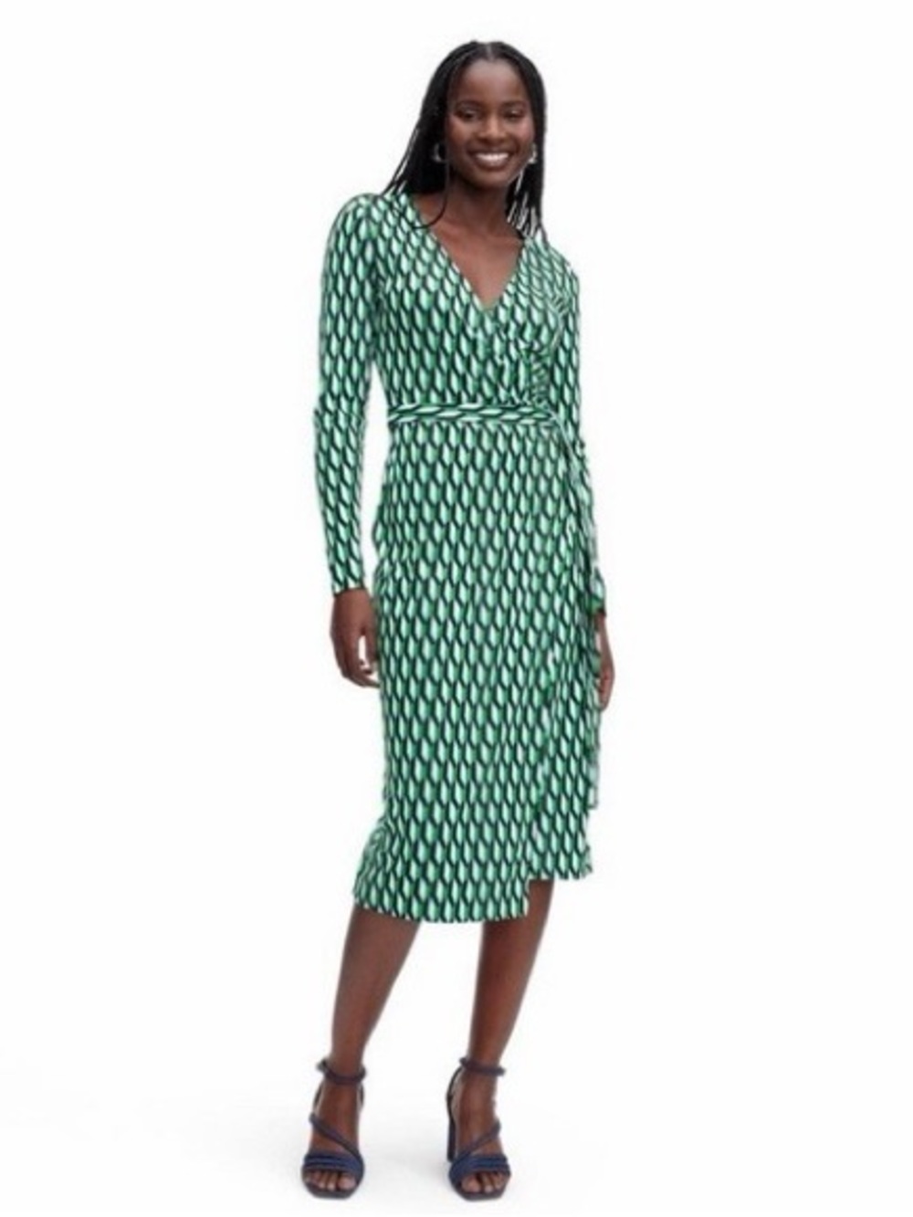 Diane Von Furstenberg / Target,  Green Black Geometric Wrap Dress, Size S‎